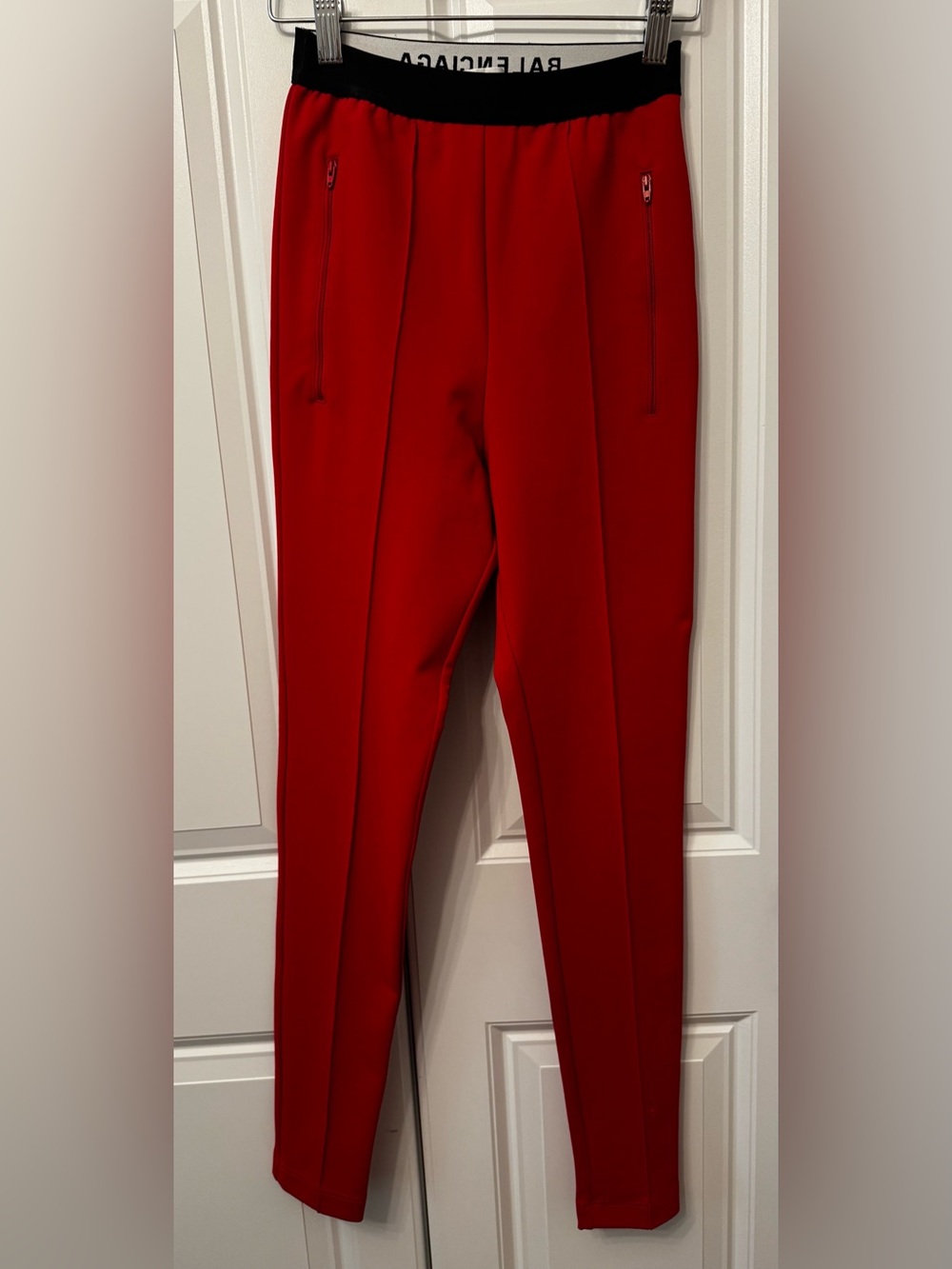 Balenciaga 2018 Red Slim Track Pants with Black Waistband